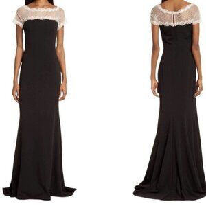 Tadashi Shoji Black Ivory Lace & Crepe A-Line column Gown
